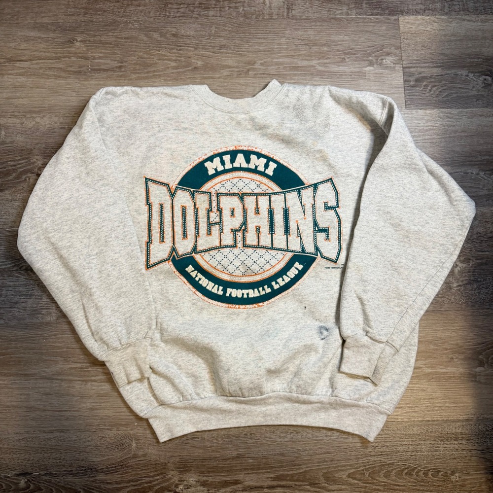 Vintage 1996 Miami Dolphins Hanes Sweatshirt Grey Large NFL Made in USA 90s